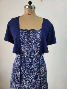 Navy &amp; White Print Dress, Length 38 Inches