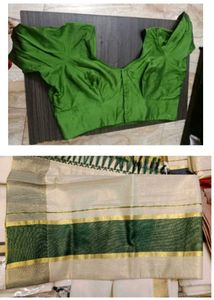 Set Saree With Green Blouse XXL Size