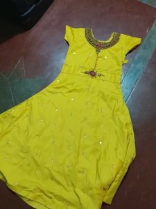 Yellow Embellished Anarkali Dress