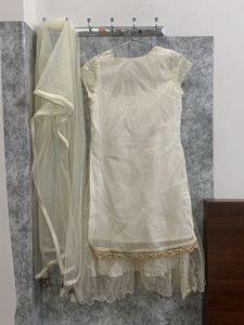 Biba Off White Kurta With Dupatta