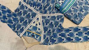 Blue Printed Anarkali ,plazo With Dupta Set