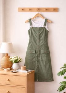 Olive Green Jumper Dress with white tshirt