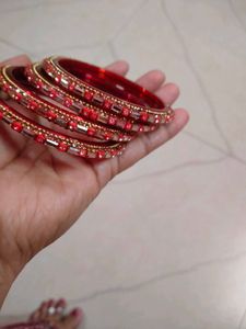 Set of Red &amp; Gold Beaded Bangles