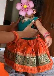 Beautiful Red And Green Baby Girl Pattu Frock