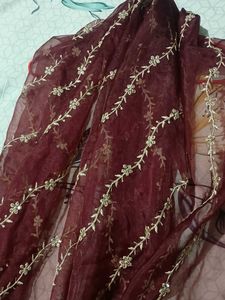 Maroon Floral Dupatta