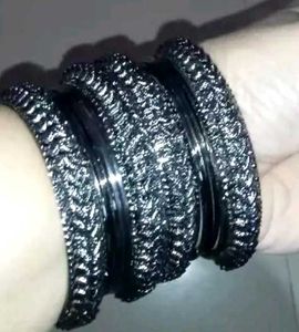 Fancy Oxidised Silver Black Plated Bangle Set