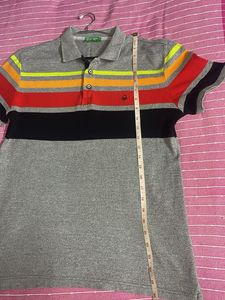 Benetton Striped Polo T Shirt - Size M