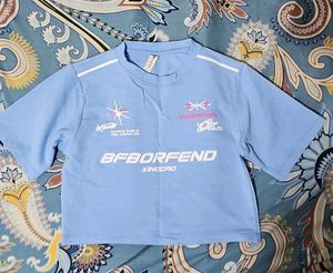 Blue Graphic Print Crop Top