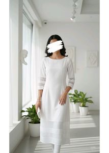 Classic White Straight-Cut Kurta with Net Panels