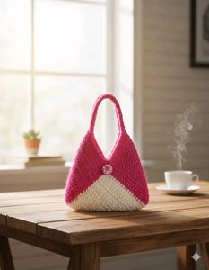 Pink & White crochet Handbag