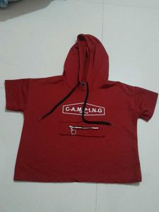 Red Cropped Hoodie