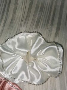 SET OF 2 Satin Scrunchies with Rhinestone Detail