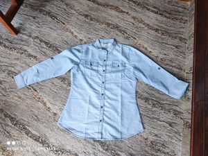 Brinley Women Washed Casual Light Blue Shirt