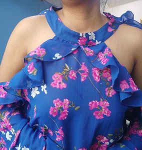 Flared Blue Off Shoulder Top