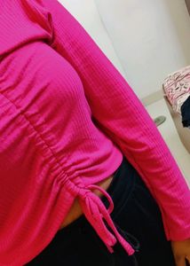 Zudio Pink Ribbed Crop Top With String