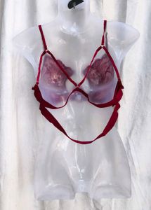 I. Red Lace Bra with Heart Detail