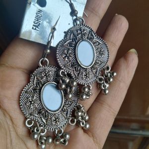 Black Mirror Oxidised Silver Earrings