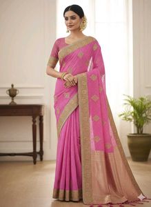 Elegant Pink Embroidered Saree without blouse