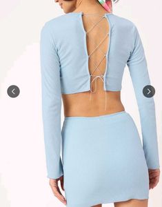 Blue Ribbed Knit Set