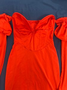 Bardot Red Dress With Sleeves