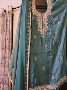 Teal Embroidered semistich suit