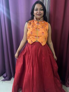 Mirror Work  Embroidered Choli  &amp; Red Skirt