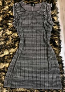 Gray Plaid Mini Dress with Ruffle Detail