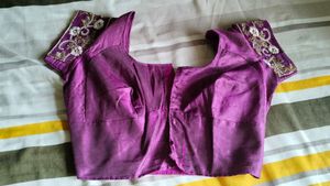 Purple And Cream Sari With Blouse