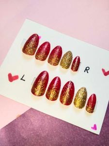 Glam Ruby & Gold Glitter Press-On Nails 💅