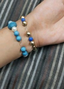 Beaded Bracelet Set - Blue & Gold