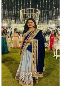 Elegant Blue &amp; Grey Saree&amp;lehenga 2 in one