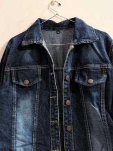 &#39;Oversized Vintage Dark-Wash Denim Jacket&#39;