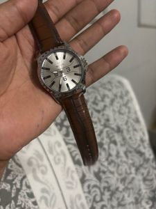 Walrus Silver Watch with Brown Leather Band