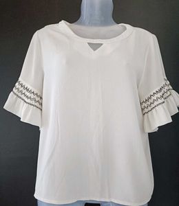 White Ruffle Sleeve Blouse