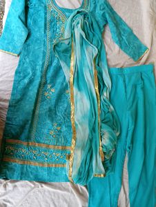 C - Green Stitched Pant Suit With Dupatta