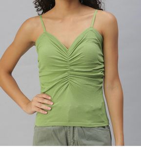 Showoff Casual Sleeveless Solid Women Green Top