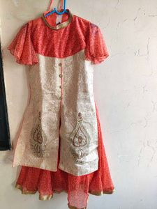 Elegant Traditional Embroidered Dress Peach &amp; Gold