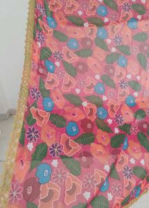 Floral Dupatta with Gold Lace