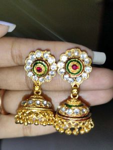 Golden, Stone Earrings