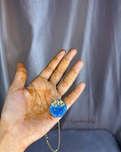Blue Resin &amp; Gold Leaf Pendant Necklace