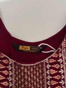 s size Elegant Maroon Embroidered Kurta