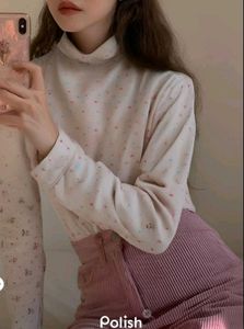 New With Tag Korean Floral Print Turtleneck Top