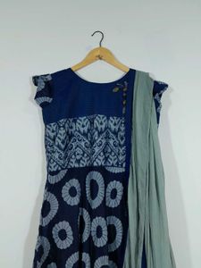 Navy Blue Printed Long A Line Kurta Women&#39;s