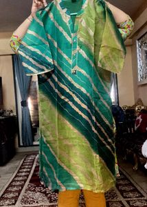 Kota Dodiya Green Foil Printed Kurta