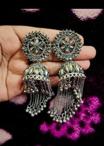 Elegant Silver Jhumka Earrings