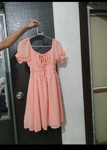 Tokyo Talkies Peach Swiss Dot Dress