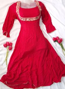 Pretty Red Anarkali Suit Set