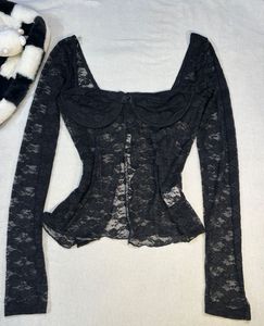 Y2k split lace top for women