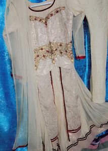 Elegant Cream & Gold Embroidered Gown