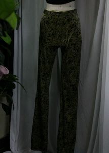 Zara Green Velvet Floral Print Pants